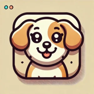 A cute retro cartoon-style favicon featuring a cheerful puppy dog. The puppy has big, expressive eyes, floppy ears, and a playful smile.