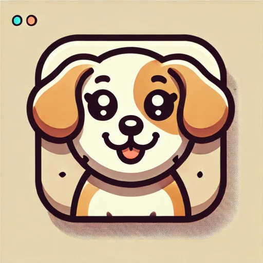 A cute retro cartoon-style favicon featuring a cheerful puppy dog. The puppy has big, expressive eyes, floppy ears, and a playful smile.